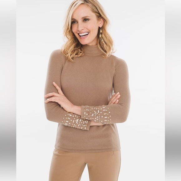 Chico's Sweaters - Chicos Bejeweled Long Sleeves Mock Neck Sweater